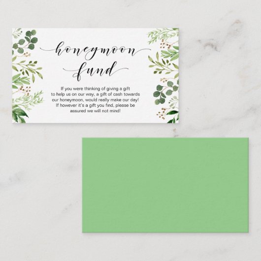 Mooie Elegant Greenery, Black, Honeymoon Fund Informatiekaartje (Voorkant / Achterkant)