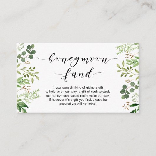Mooie Elegant Greenery, Black, Honeymoon Fund Informatiekaartje (Voorkant)