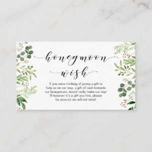 Mooie Elegant Greenery, Black, Honeymoon Wish Informatiekaartje