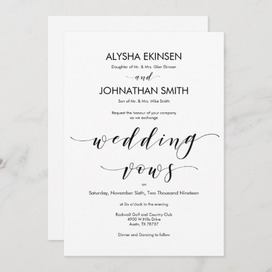 Mooie Elegant huwelijksakte Kaart (Voorkant / Achterkant)