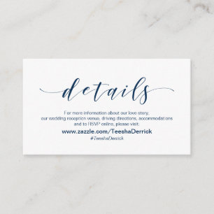 Mooie elegant, Navy Blue font, Wedding Details Informatiekaartje
