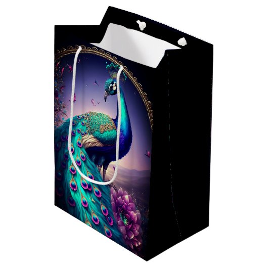 Mooie Elegant Peacock Bird Wildlife Art Medium Cadeauzakje (Voorkant Gekanteld)