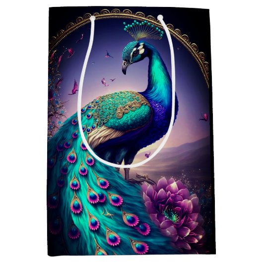 Mooie Elegant Peacock Bird Wildlife Art Medium Cadeauzakje (Voorkant)