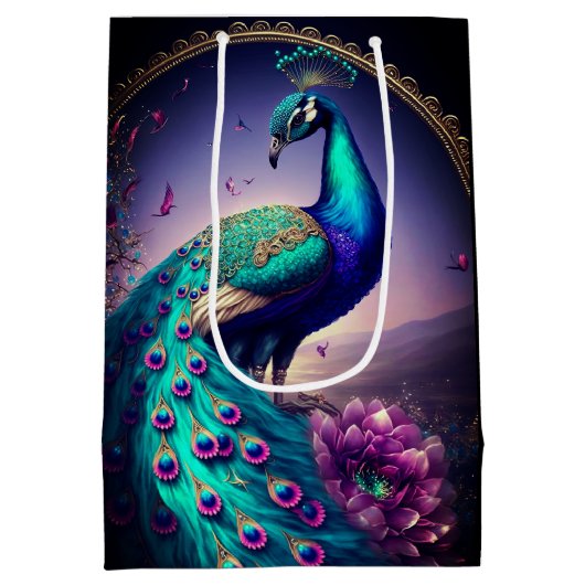 Mooie Elegant Peacock Bird Wildlife Art Medium Cadeauzakje (Achterkant)