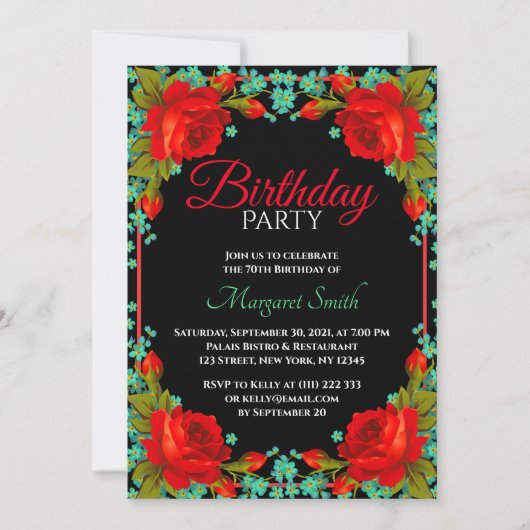 Mooie Elegant Red Roses Birthday Party nodigt uit Kaart (Voorkant)