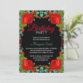 Mooie Elegant Red Roses Birthday Party nodigt uit Kaart (Staand voorkant)