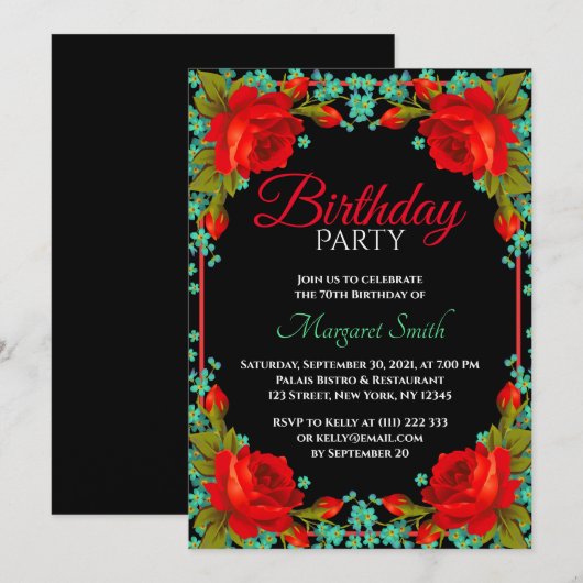 Mooie Elegant Red Roses Birthday Party nodigt uit Kaart (Voorkant / Achterkant)