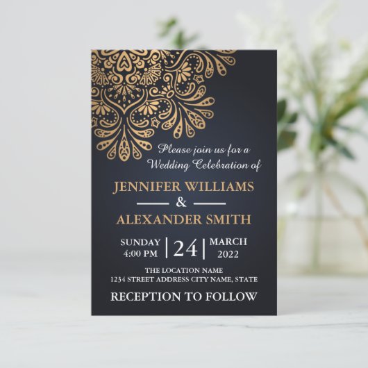 Mooie Elegant Royal Navy Blue Wedding Kaart (Staand voorkant)