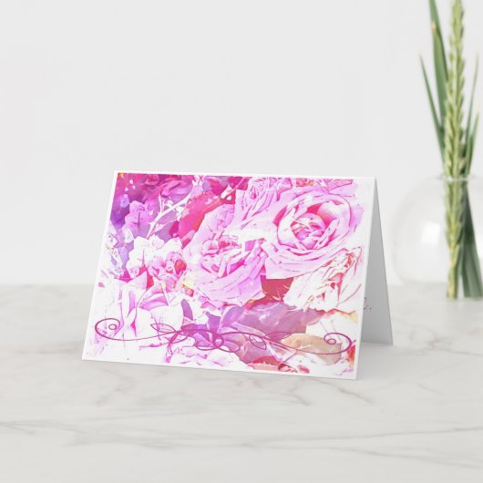 Mooie Elegant Waterverf Rozen Happy Birthday Kaart (Voorkant)