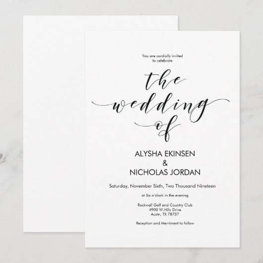 Mooie Elegant Wedding Invitation Card Kaart (Voorkant / Achterkant)