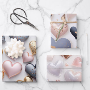 Mooie elegante 3D harten Inpakpapier Vel
