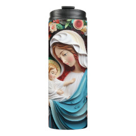 Mooie & Elegante 3D Moeder Maria & Baby Jesus Thermosbeker