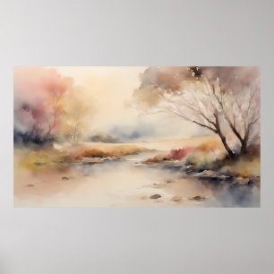 Mooie Elegante Aquarel Landschap Zachte Kleur Poster