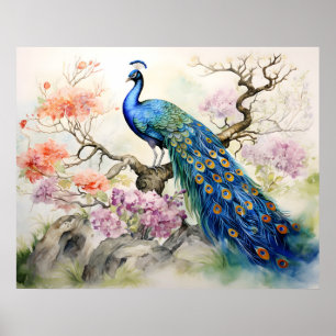 Mooie Elegante Blauwe Groene Peacock Fine Art Poster