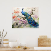 Mooie Elegante Blauwe Groene Peacock Fine Art Poster (Keuken)