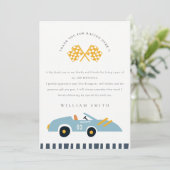 Mooie Elegante Blauwe Raceauto Kinderen Verjaardag Bedankkaart (Staand voorkant)