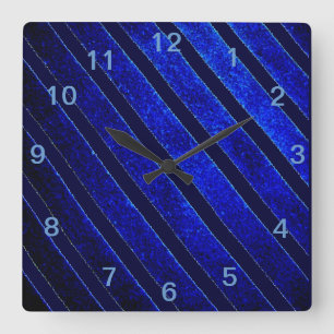 Mooie Elegante Blauwe Streep Vierkante Wandklok