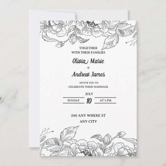 Mooie elegante bloemen bruiloft uitnodiging (Voorkant)