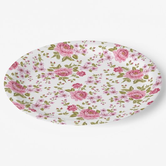 Mooie elegante bloemen rozen papieren bordje (Gekanteld)