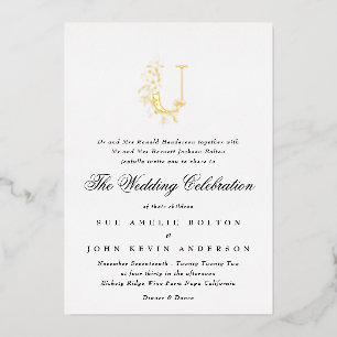 Mooie Elegante Bloemige Gouden Monogram Huwelijk Folie Uitnodiging