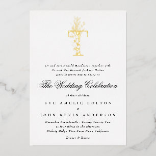 Mooie Elegante Bloemige Gouden Monogram Huwelijk Folie Uitnodiging