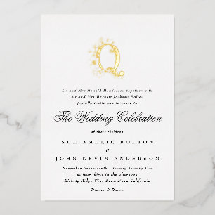 Mooie Elegante Bloemige GOUDEN Monogram Huwelijk Folie Uitnodiging