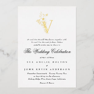 Mooie Elegante Bloemige GOUDEN Monogram Huwelijk Folie Uitnodiging