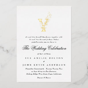 Mooie Elegante Bloemige GOUDEN Monogram Huwelijk Folie Uitnodiging