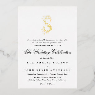 Mooie Elegante Bloemige GOUDEN Monogram Huwelijk Folie Uitnodiging