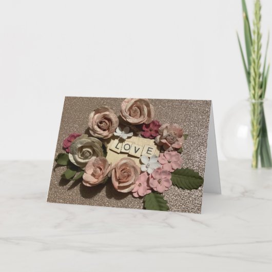 Mooie elegante bloemliefde en glitter kaart (Voorkant)