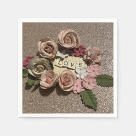 Mooie elegante bloemliefde en glitter servet