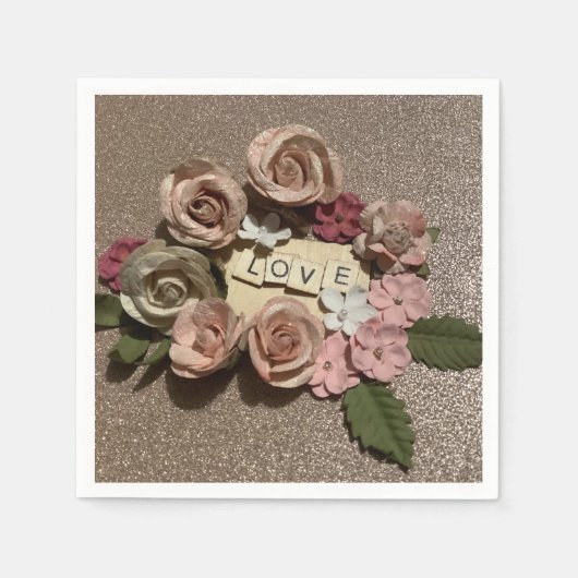 Mooie elegante bloemliefde en glitter servet (Voorkant)