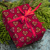 Mooie & Elegante Boho Harten Rood Vintage Patroon Cadeaupapier