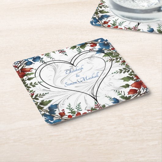 Mooie, elegante en grillige bruiloft thema decor kartonnen onderzetters (Schuin)