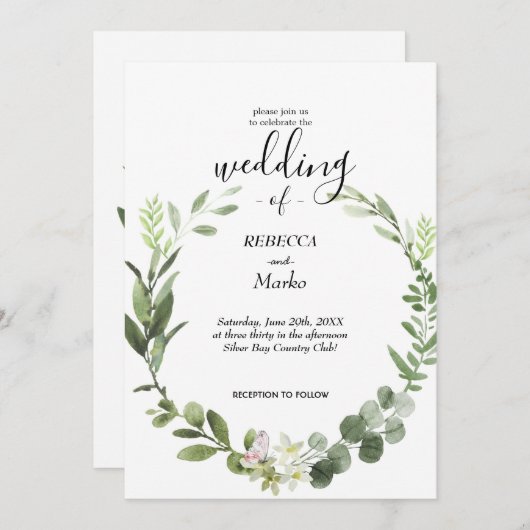 Mooie elegante eucalyptusbladeren uitnodiging (Voorkant / Achterkant)