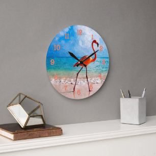Mooie elegante flamingo op doorsnee Waterverf Grote Klok