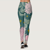 Mooie elegante florale Turquoise en roze Leggings (Achterkant)