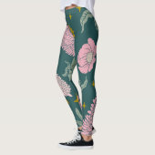 Mooie elegante florale Turquoise en roze Leggings (Links)