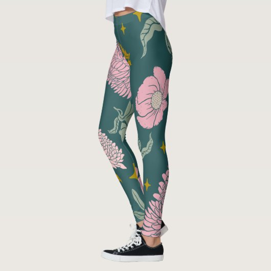 Mooie elegante florale Turquoise en roze Leggings (Links)