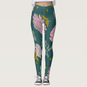 Mooie elegante florale Turquoise en roze Leggings (Voorkant)