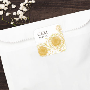 Mooie Elegante Gele Zonnebloemen Herfst bruiloft Vierkante Sticker