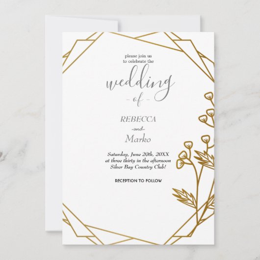 Mooie elegante gouden uitnodiging (Voorkant)