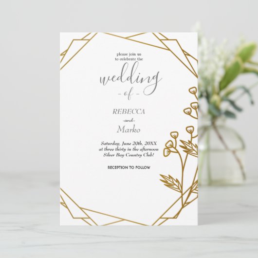 Mooie elegante gouden uitnodiging (Staand voorkant)