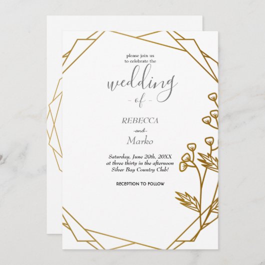 Mooie elegante gouden uitnodiging (Voorkant / Achterkant)
