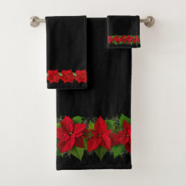 Mooie Elegante Kerstmis Rode Poinsettia & Zwart Bad Handdoek
