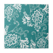 Mooie, elegante, klassieke, blauwgroen en witte fl tegeltje (Voorkant)