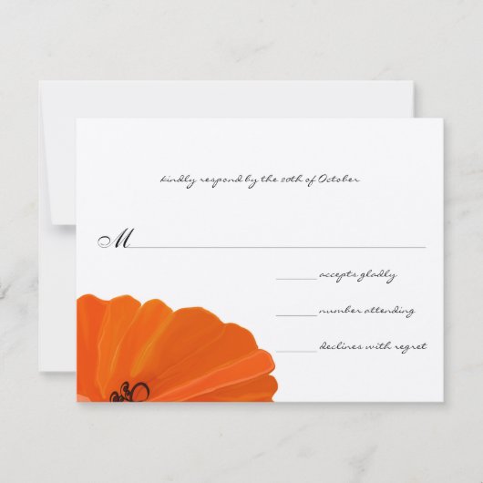 Mooie Elegante Koraal Poppy Wedding RSVP Kaart (Voorkant)