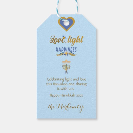 Mooie Elegante Lichtblauwe Hanukkah Cadeaulabel (Achterkant)