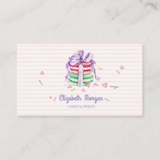 Mooie Elegante Macarons, Snoepjes, Gestreepte Visitekaartje (Voorkant)