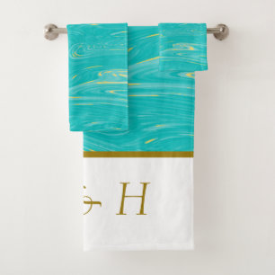 Mooie elegante moderne marmer Blue Monogrammen Bad Handdoek